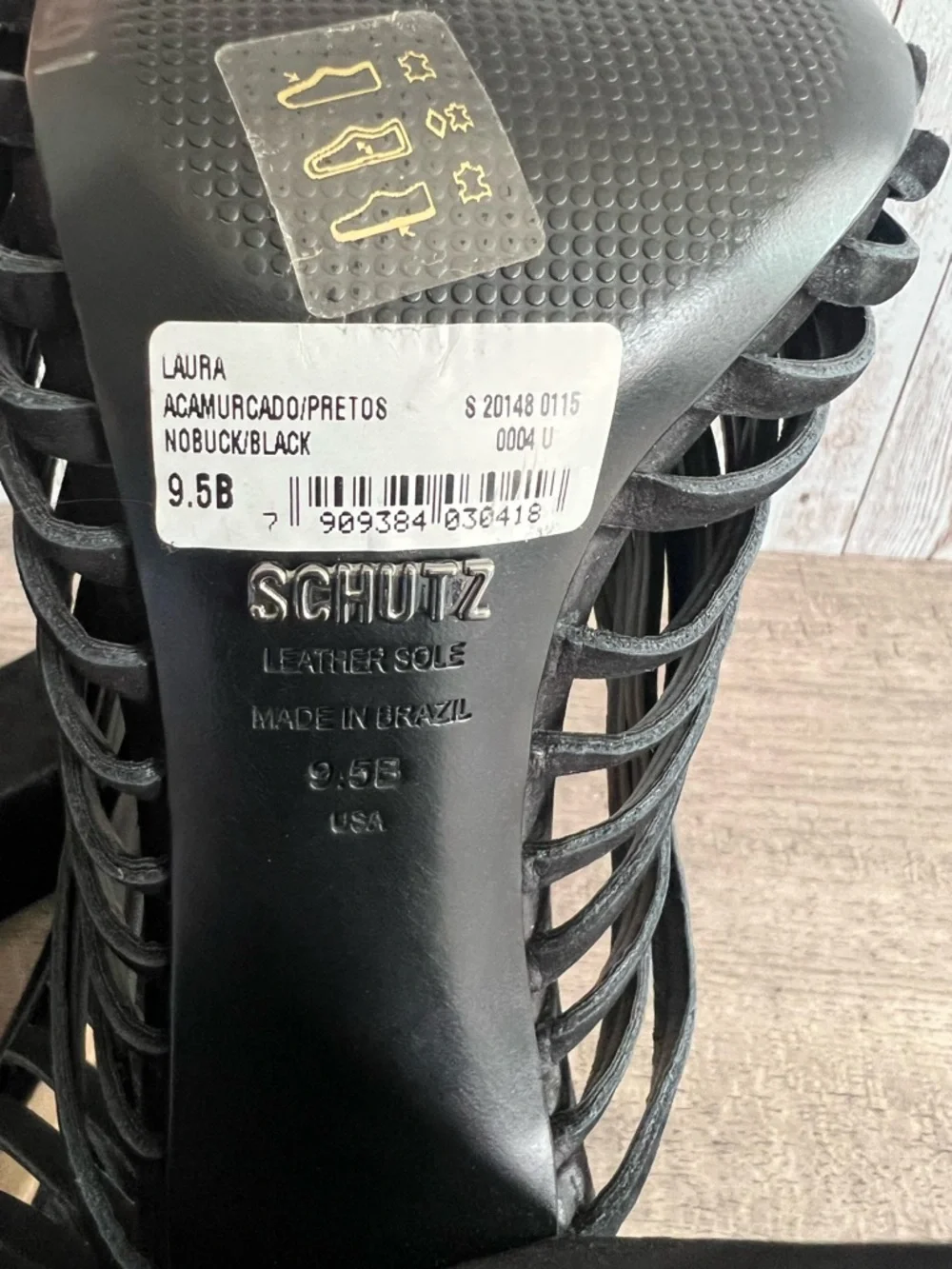 SCHUTZ Veronika Nubuck Suede Black Strappy Cage Sandals Size 9.5